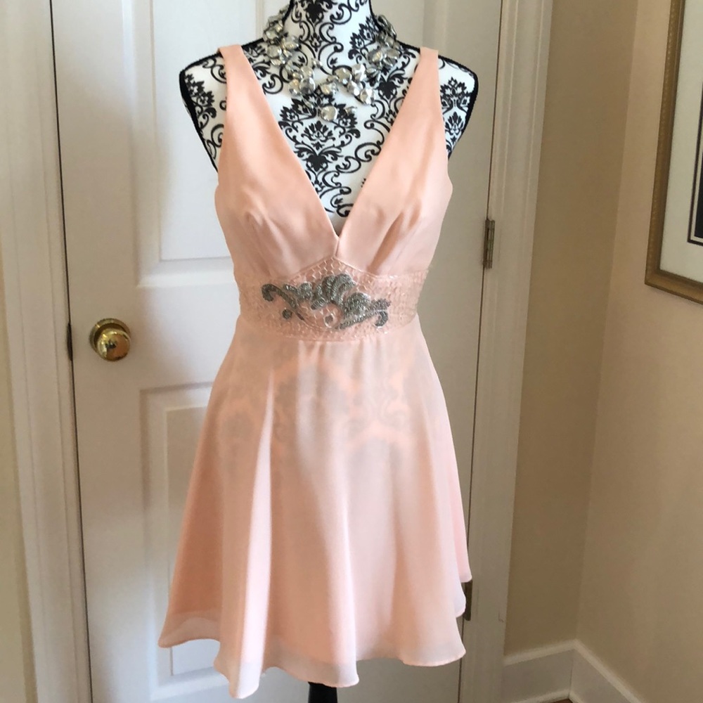 Faviana Peach beaded bodice evening or prom dress